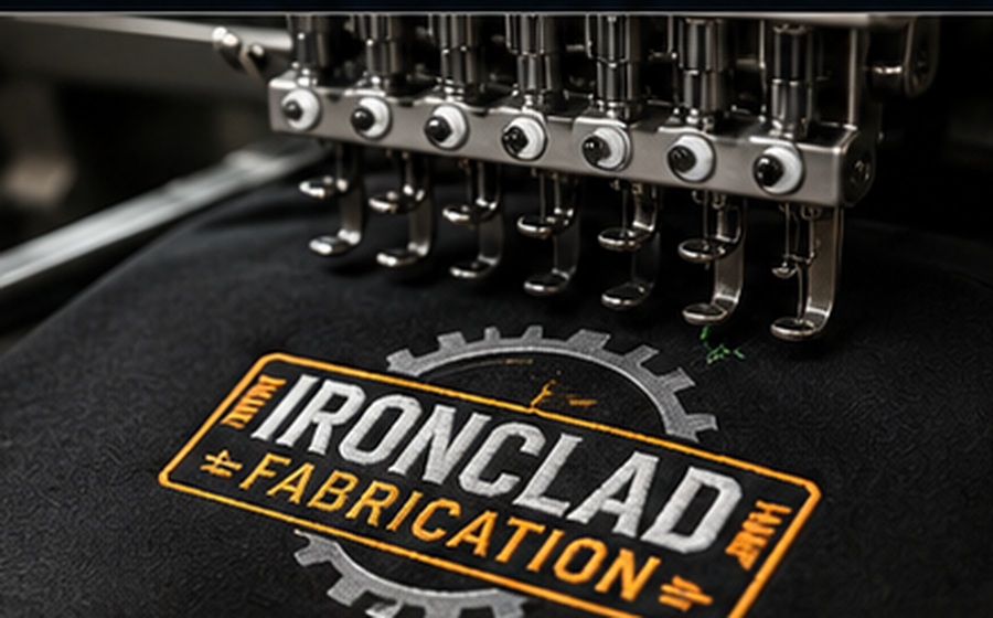 Professional embroidery machine at work